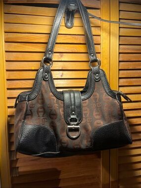 Etienne Aigner Brown and Black Patterned Shoulder Bag